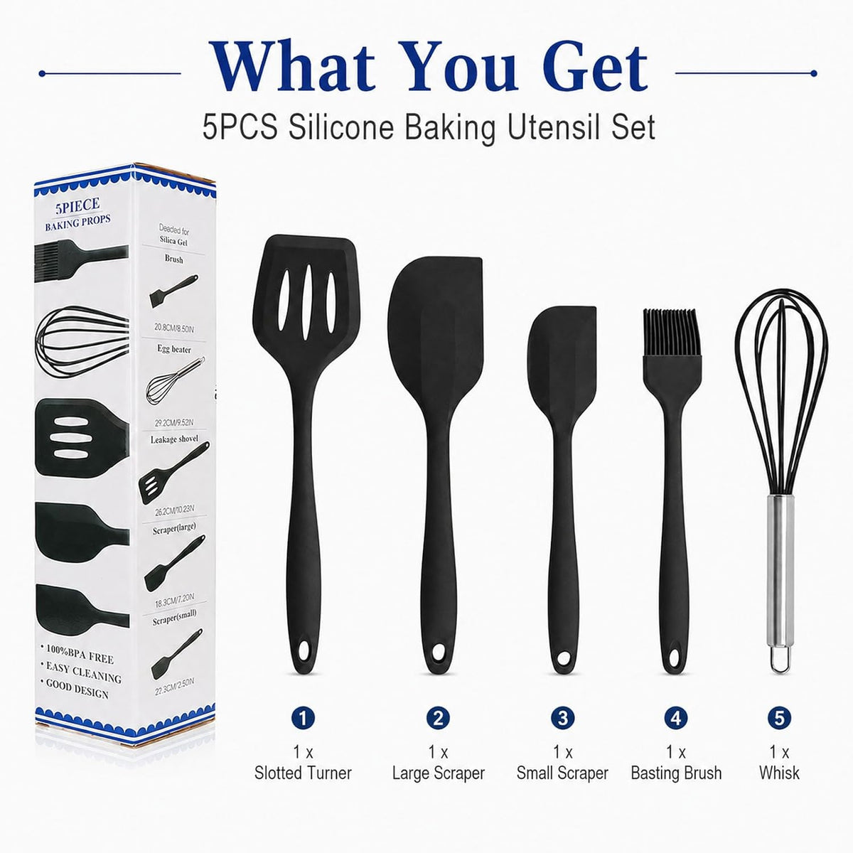 Silicone Spatula Kitchen Utensils Set Heat Resistant Mini 5 Pcs, Black