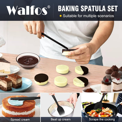 Walfos 600°F High Heat Resistant Silicone Spatula Set of 5- Food Grade Rubber Spatula Set for Baking Cooking & Mixing - BPA Free, Non Stick and Dishwasher Safe,black