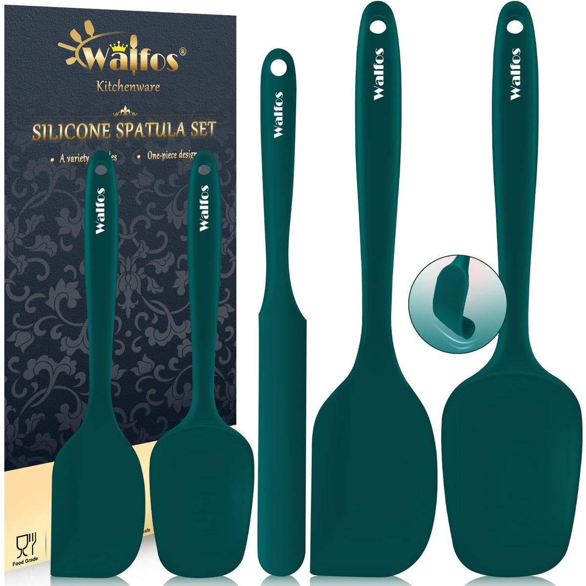 Walfos 600°F High Heat Resistant Silicone Spatula Set of 5- Food Grade Rubber Spatula Set for Baking Cooking & Mixing - BPA Free, Non Stick and Dishwasher Safe,black