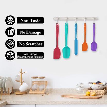 HOTEC Silicone Rubber Spatula Set BPA-Free, Multicolor, Set of 5