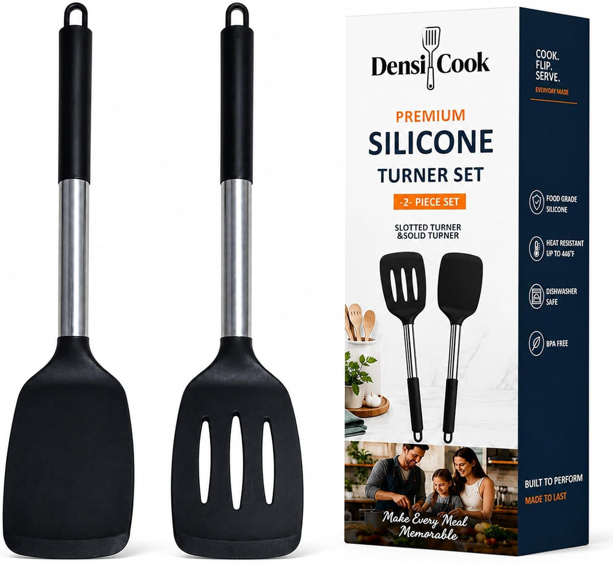 2-Piece Silicone Utensil Set:Heat-Resistant & BPA Free（Black）