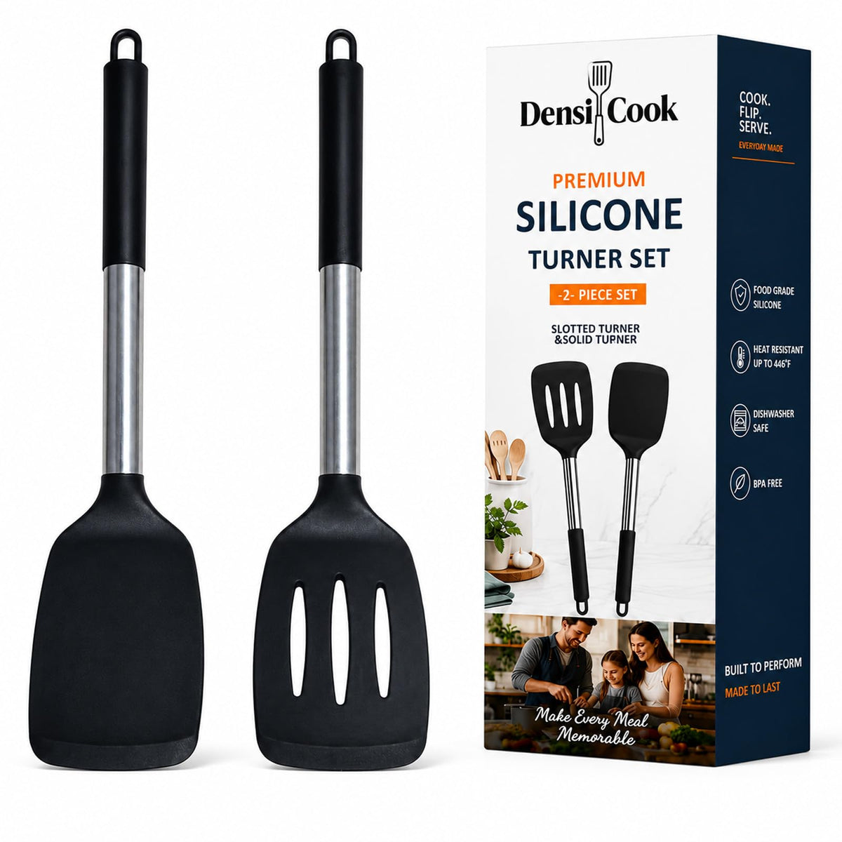 2-Piece Silicone Utensil Set:Heat-Resistant & BPA Free（Black）