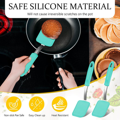 2 Pcs Mini Silicone Cookie Brownie Spatula,Solid Flat,Green
