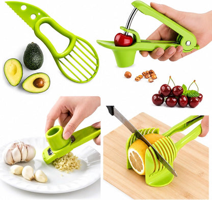 Kitchen Tool set, Garlic Grater, Avocado Slicer and Pitter, Cherry/Olive Pitter, Multifunction Egg & Vegetable Slicer, BPA-Free Food Grade Kitchen Gadgets Set, Green