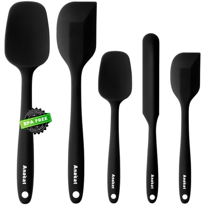 Anaeat 4 Piece Silicone Spatula Set - Seamless One-Pieces Design - Non Stick Rubber Spatulas Kitchen Scraper for Baking, Cooking, Scraping & Mixing, Heat Resistant & BPA Free & Dishwasher Safe (Black)