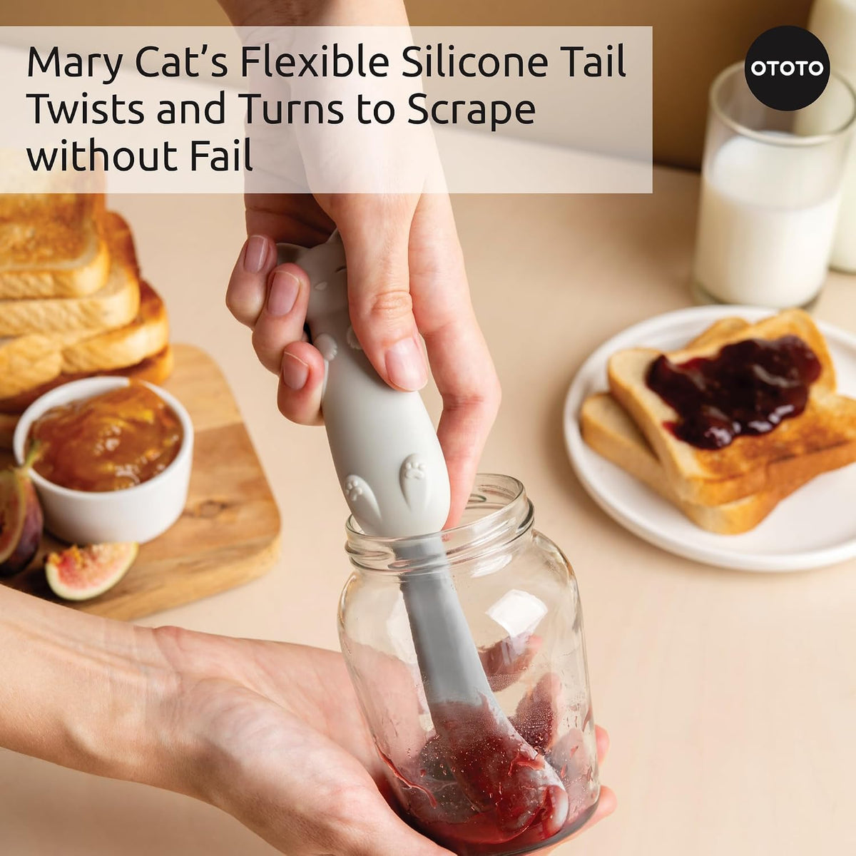 OTOTO Jar Scraper Spatula - Silicone Scraper, Cute Kitchen Accessories, Unique Fun Cooking Kitchen Gadgets for Foodies - BPA-free & 100% Food Safe (Mary Cat)