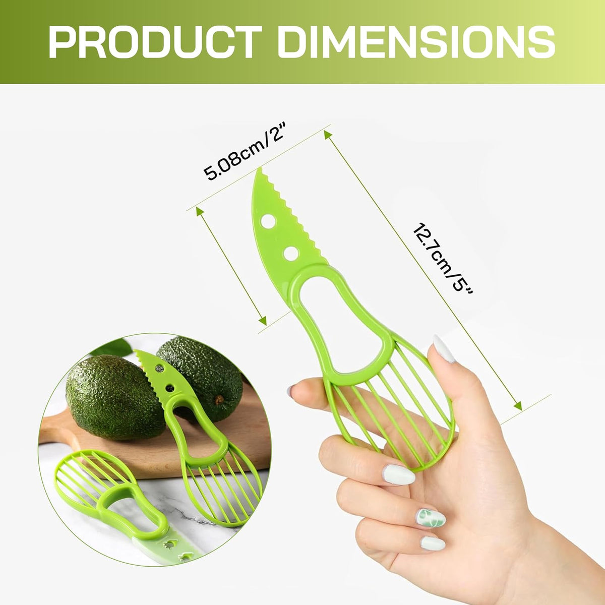 3 in One Avocado Slicer with Food Grade BPA Free Plastic and Stainless-Steel Pitter - Multipurpose Ergonomic Kitchen Gadget for Hassle-Free Preparation - Dishwasher Safe - Pack of 2