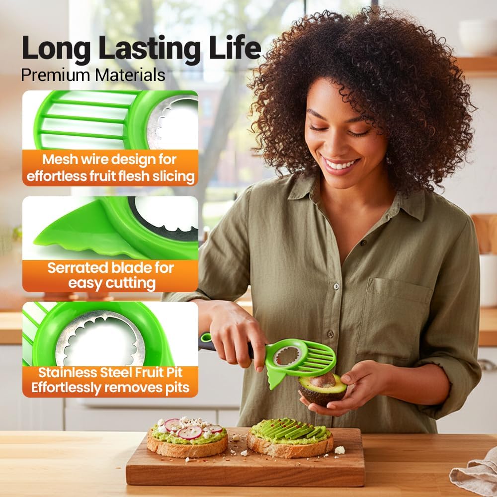 3-in-1 Avocado Slicer, 2026 New Avocado Pitter, Multifunctional Avocado Tool for Kitchen Helper, Ergonomic Avocado Cutter for Salads, Non-Slip Handle Avocado Slicer for Home Cooking (3 Set)