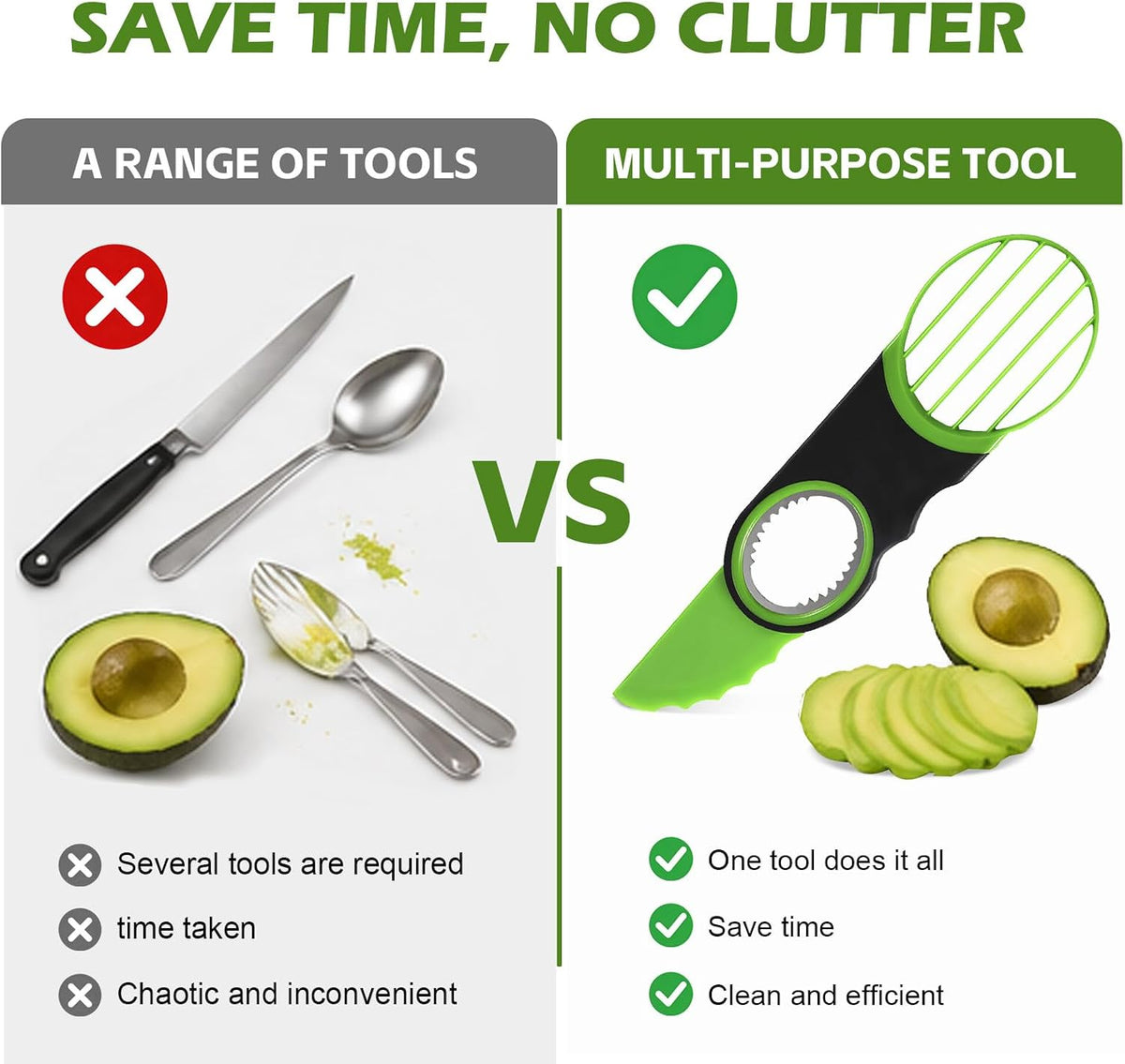 [YQBHDMTM] 3-in-1 Avocado Slicer Knife with Pitter & Peeler, Stainless Steel Blade Avocado Cutter Tool for Slicing, Pitting & Scooping – Dishwasher Safe, Green