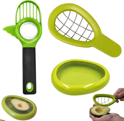3PCS Avocado Slicer Set, 3-in-1 Avocado Tool for Easy Slicing and Pitting, Stainless Steel Avocado Cutter with Long Handle, Durable Kitchen Gadget for Avocado Preparation and Avocado Saver