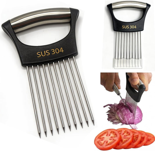 Onion Holder for Slicing, Onion Cutter Vegetable Chopper, 304 Stainless Steel Tomato Slicer Vegetable Cutter for Potato, Avocados, Eggs, Food Slicer Assistant Tool for Fruit Lemon and Meat
