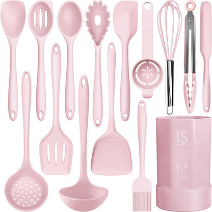 AOTHOD Silicone Cooking Utensils Set - 446°F Heat Resistant Silicone Kitchen Utensils,Spatula,Spoon, Kitchen Utensil Sets Gadgets Tools Set for Nonstick Cookware,Dishwasher Safe BPA FREE (Multicolor)