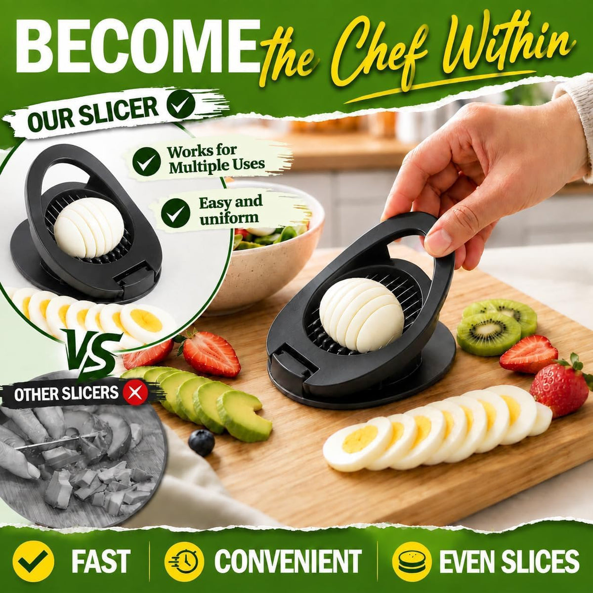NOVANO Stainless Steel Wire Egg Cutter, Hard Boiled Egg Slicing Gadget, Egg Salad Making Tool, Versatile Kitchen Accessory for Eggs, Avocado, Strawberry, Kiwi Fruit
