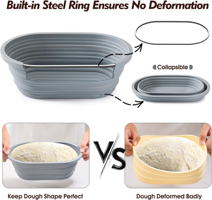 Sourdough Starter Kit, Sourdough Bread Baking Supplies, 35oz Sourdough Starter Jar, Silicone Banneton Bread Proofing Basket Set with 9" Round & 10" Oval,Artisan Bread Baking Tools,Silicone Bread Sling