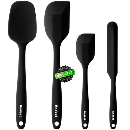 Anaeat 4 Piece Silicone Spatula Set - Seamless One-Pieces Design - Non Stick Rubber Spatulas Kitchen Scraper for Baking, Cooking, Scraping & Mixing, Heat Resistant & BPA Free & Dishwasher Safe (Black)