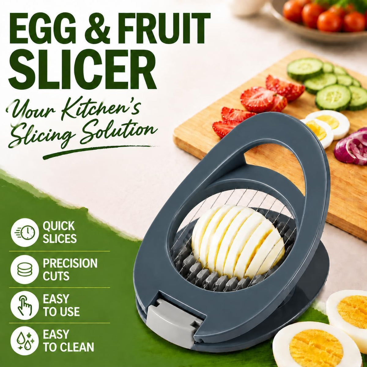 NOVANO Egg Slicer for Hard Boiled Eggs, Multi Function Stainless Steel Wire Egg Cutter, Egg Salad Maker, Fruit Slicer for Avocado, Strawberry, Kiwi Fruit