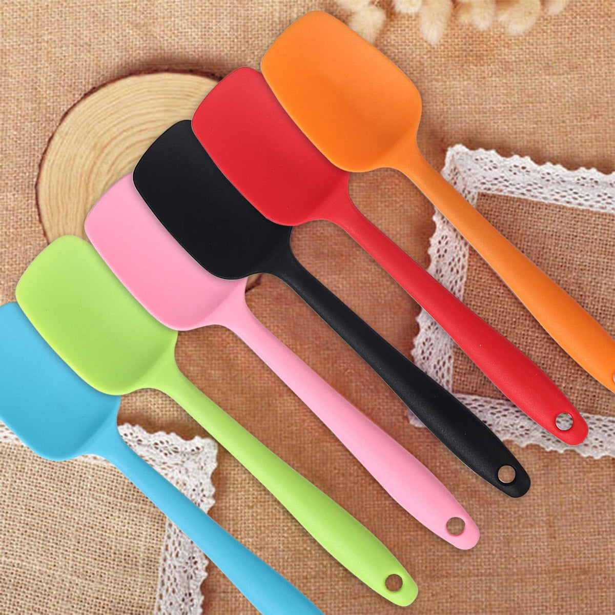 MOACC Silicone Spatulas, 8.2 inch Small Rubber Spoon Spatula Heat Resistant Seamless One Piece Design Non-Stick Spoonula Flexible Scrapers Baking Mixing Tool (6 Pcs)