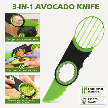 [YQBHDMTM] 3-in-1 Avocado Slicer Knife with Pitter & Peeler, Stainless Steel Blade Avocado Cutter Tool for Slicing, Pitting & Scooping – Dishwasher Safe, Green