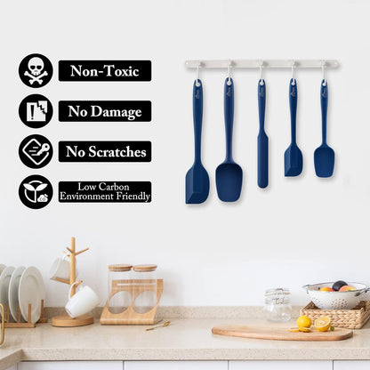 HOTEC Silicone Rubber BPA-Free Spatula Set, Set of 5, Classic Blue