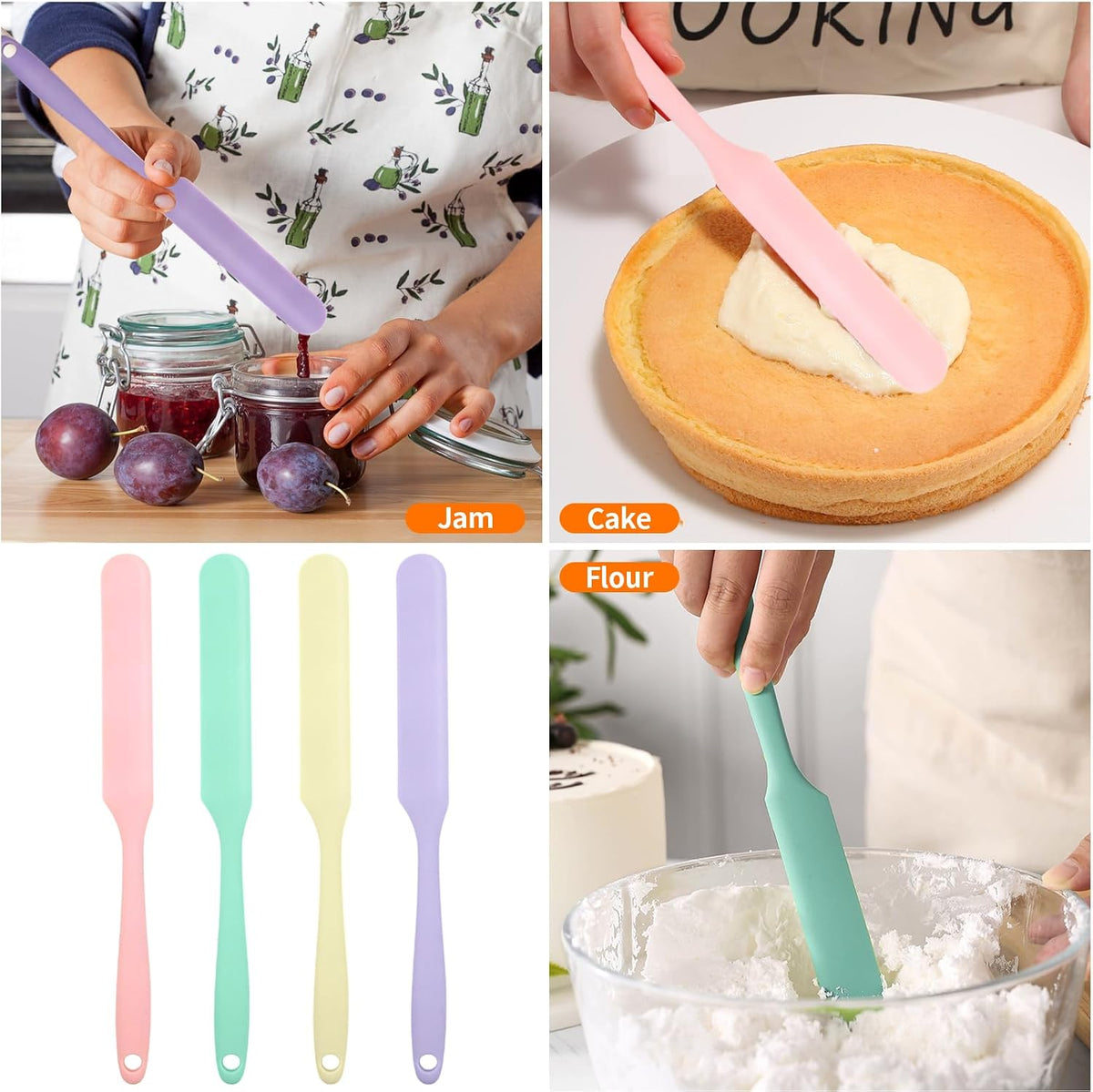 4 Pcs Silicone Jar Spatula, Small Scraper Skinny Spreader for Jars