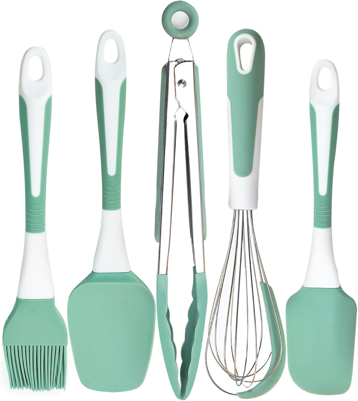Silicone Kitchen Cooking Utensils Set Heat Resistant, 5 Pcs Silicone Spatula Set for Baking Cooking Mixing, Silicone Cooking Utensils Set for Nonstick Cookware, Dishwasher Safe (Green), Medium
