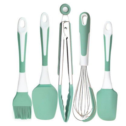 Silicone Kitchen Cooking Utensils Set Heat Resistant, 5 Pcs Silicone Spatula Set for Baking Cooking Mixing, Silicone Cooking Utensils Set for Nonstick Cookware, Dishwasher Safe (Green), Medium