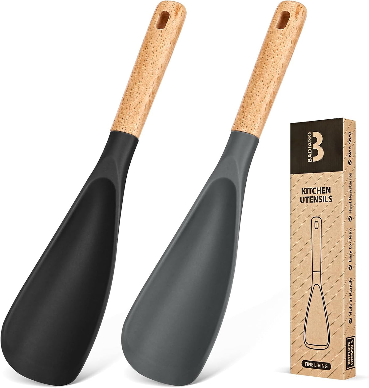 Badiano Silicone Cooking Spoon for Nonstick Cookwares, Multi-function,11.4"
