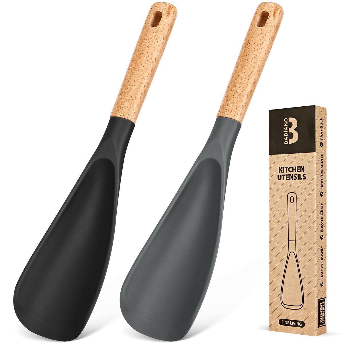 Badiano Silicone Cooking Spoon for Nonstick Cookwares, Multi-function,11.4"