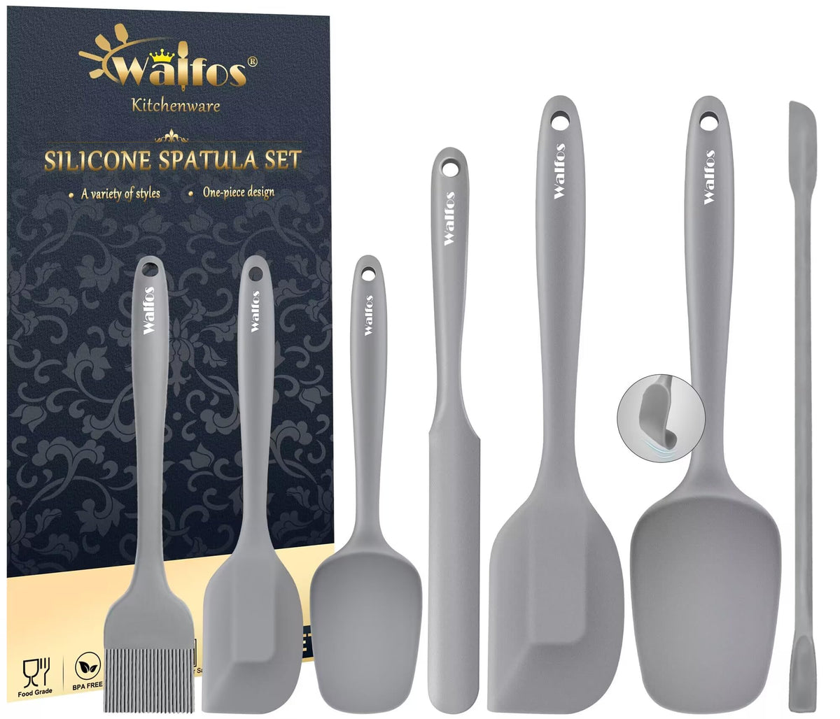 Walfos 600°F High Heat Resistant Silicone Spatula Set of 5- Food Grade Rubber Spatula Set for Baking Cooking & Mixing - BPA Free, Non Stick and Dishwasher Safe,black