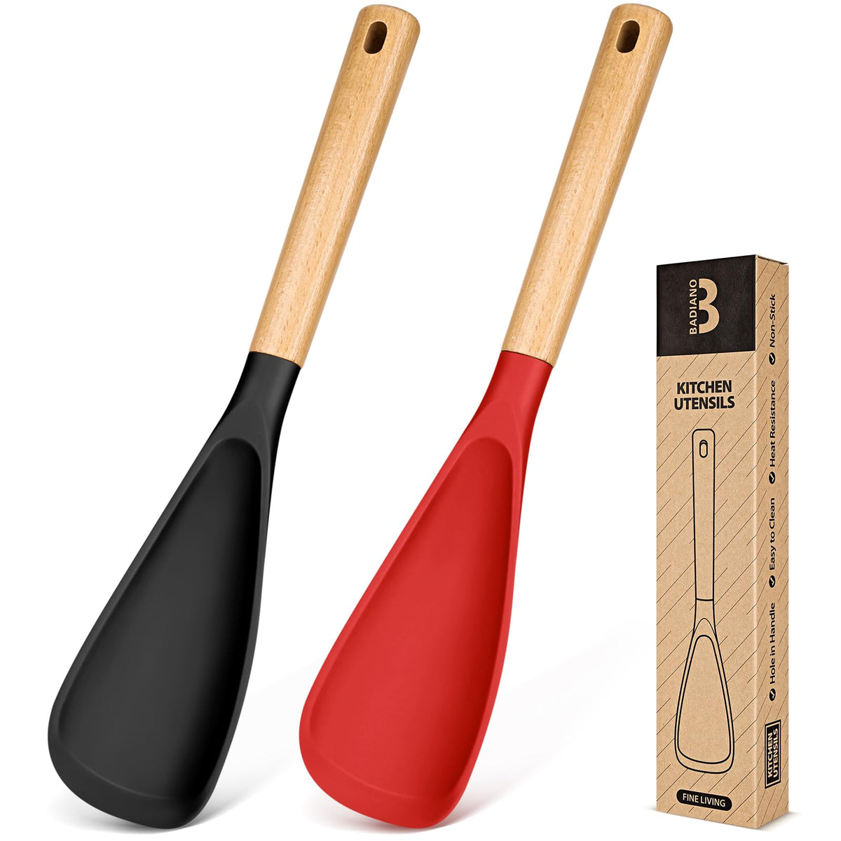 Badiano Silicone Cooking Spoon for Nonstick Cookwares, Multi-function,11.4"