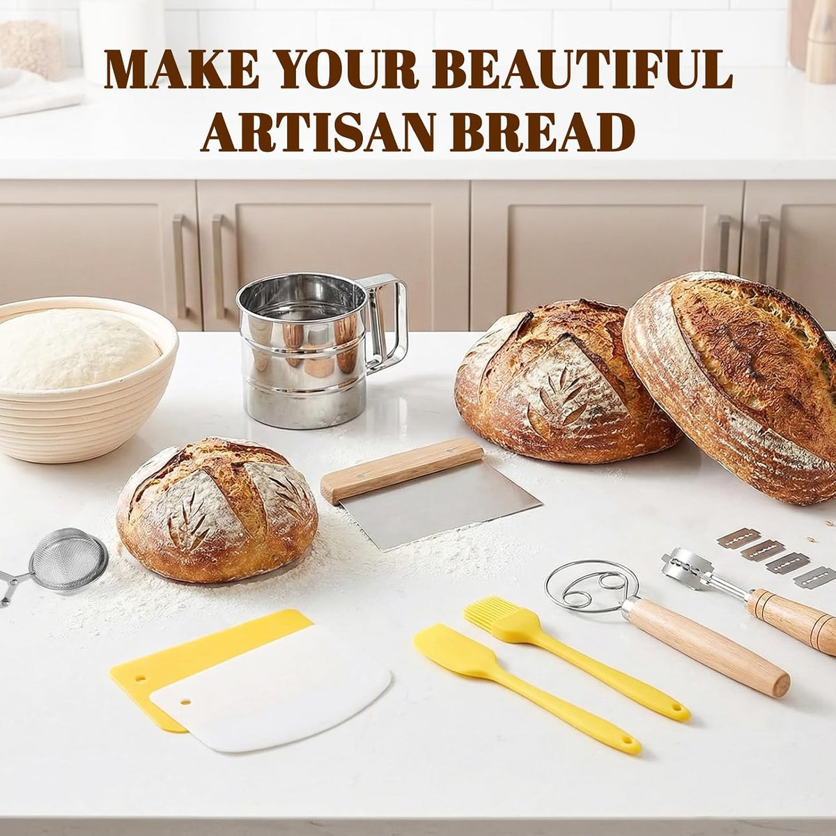 Sourdough Bread Baking Tool Set with Bread Lame & Blades, Bowl Scraper