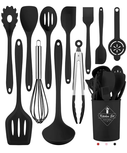 Pink Kitchen Utensils Set-12 Pieces Silicone Cooking Utensils Set
