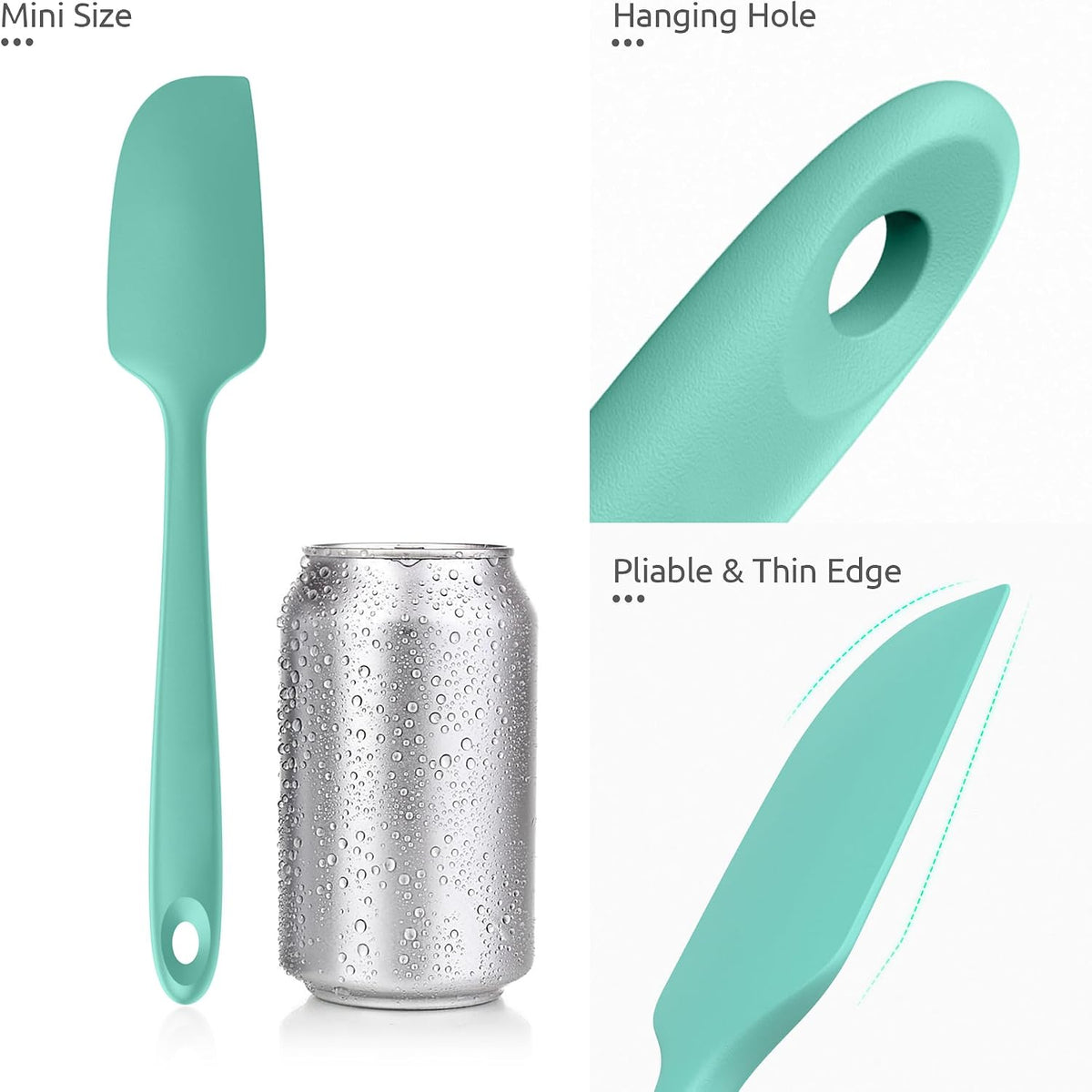 U-Taste Small Mini Silicone Spatula, 9in Rubber Jar Bowl Scraper, Aqua Sky
