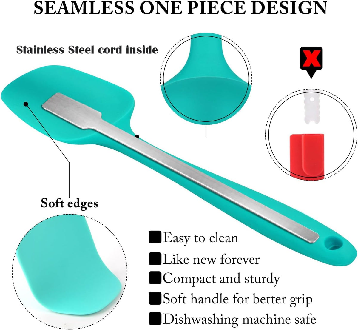 HOTEC Silicone Rubber Spatula Set BPA-Free, Multicolor, Set of 5