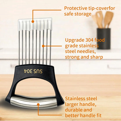 Onion Holder for Slicing, Onion Cutter Vegetable Chopper, 304 Stainless Steel Tomato Slicer Vegetable Cutter for Potato, Avocados, Eggs, Food Slicer Assistant Tool for Fruit Lemon and Meat