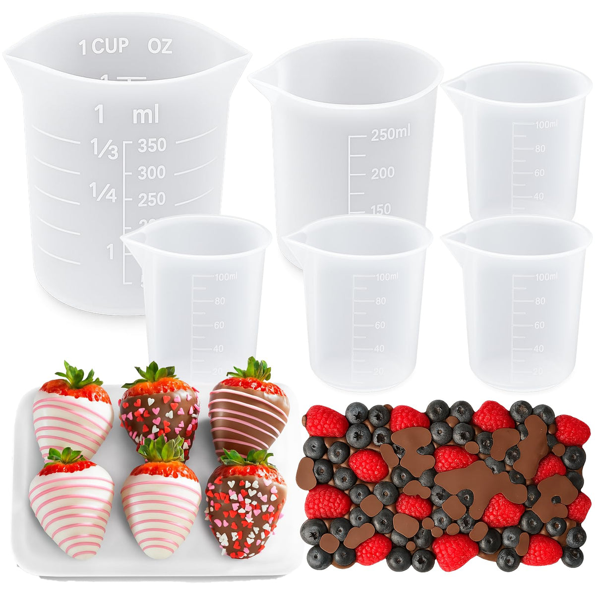Juome Silicone Chocolate Melting Cup Set with Jar Spatulas, Heat-Resistant