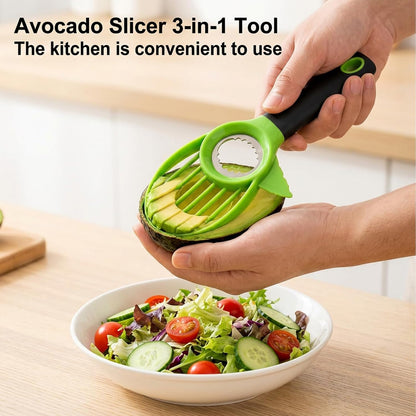 3PCS Avocado Slicer Set, 3-in-1 Avocado Tool for Easy Slicing and Pitting, Stainless Steel Avocado Cutter with Long Handle, Durable Kitchen Gadget for Avocado Preparation and Avocado Saver