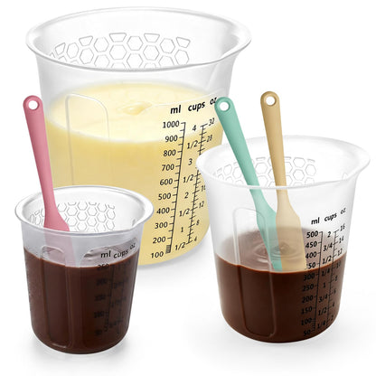 Palksky Silicone Chocolate Melting Cup Set with 4 Silicone Measuring Cups (250ml & 350ml) and 4PCS Heat-Resistant Jar Spatulas, Non-Stick Baking Tools for DIY Chocolate, Butter & Cream Mixing