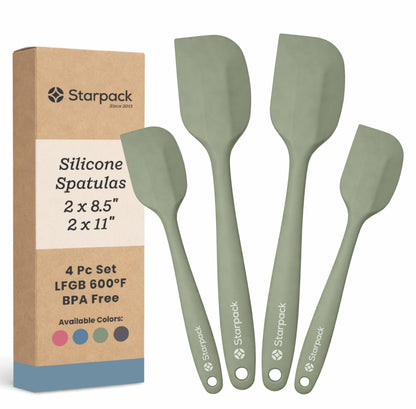 Starpack 'Scrape and Stir' Silicone Rubber Spatula Set (4-Piece) - LFGB Non Toxic, 600°F Heat Resistant, BPA-Free, One-Piece Kitchen Baking Spatulas - Dishwasher Safe for Nonstick Cookware Sage Green