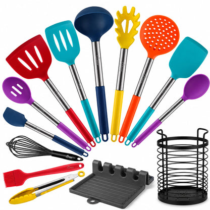 HOTEC Silicone Kitchen Cooking Utensils Set,14pcs Grey