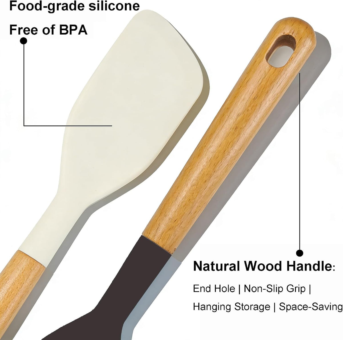 2PCS Heat Resistant Silicone Spatula Set, Silicone Spatula Wooden Handle, Rubber Spatula for Baking, Losing Weight Meal & Salad, Versatile Kitchen Tool, Mixing, Frosting, Heat Resistant 600°F