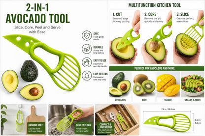 Kitchen Tool set, Garlic Grater, Avocado Slicer and Pitter, Cherry/Olive Pitter, Multifunction Egg & Vegetable Slicer, BPA-Free Food Grade Kitchen Gadgets Set, Green