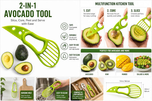 Kitchen Tool set, Garlic Grater, Avocado Slicer and Pitter, Cherry/Olive Pitter, Multifunction Egg & Vegetable Slicer, BPA-Free Food Grade Kitchen Gadgets Set, Green