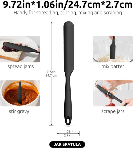 U-Taste Skinny Silicone Jar Spatula Scraper, 10in Sourdough Tool, Black