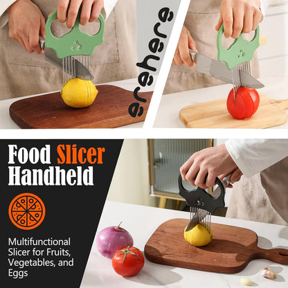 Stainless Steel Onion Cutter & Egg Slicer – Multi-Function Vegetable Cutter and Herb Stripper for Avocados, Tomatoes, and Potatoes (Green)