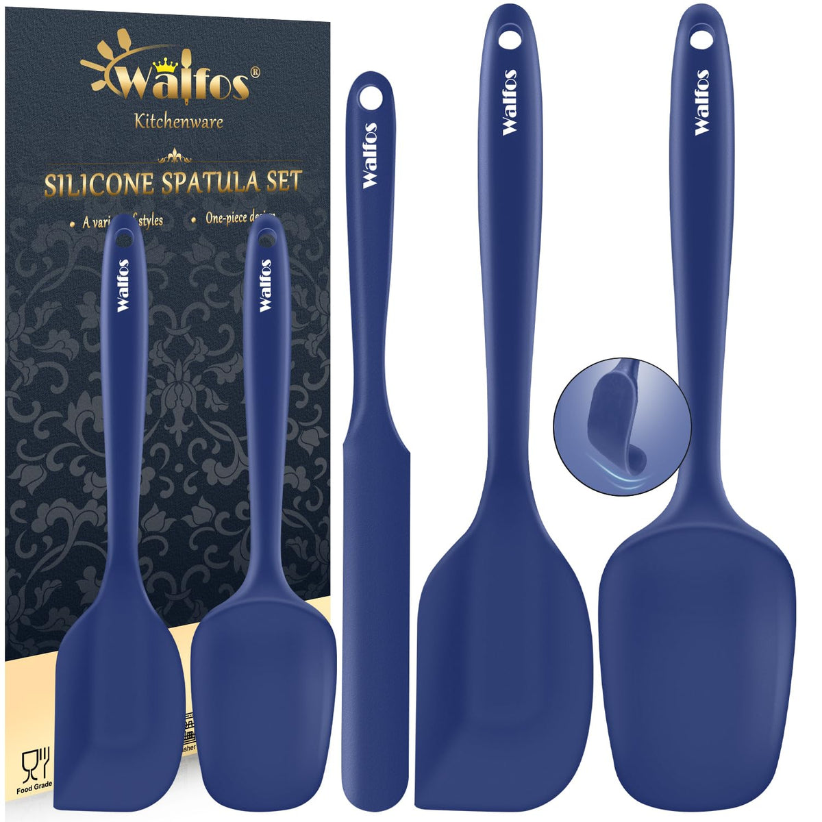 Walfos 600°F High Heat Resistant Silicone Spatula Set of 5- Food Grade Rubber Spatula Set for Baking Cooking & Mixing - BPA Free, Non Stick and Dishwasher Safe,black