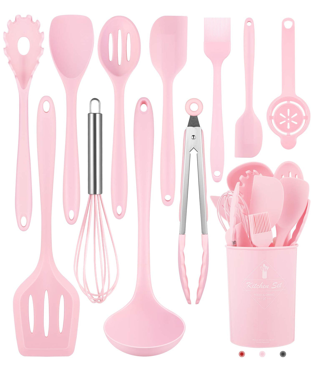 Pink Kitchen Utensils Set-12 Pieces Silicone Cooking Utensils Set