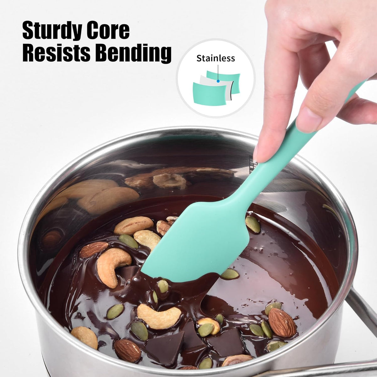 Doosu Silicone Small Spatula, 600°F Heat Resistant Mini Scraper (Aqua Sky)