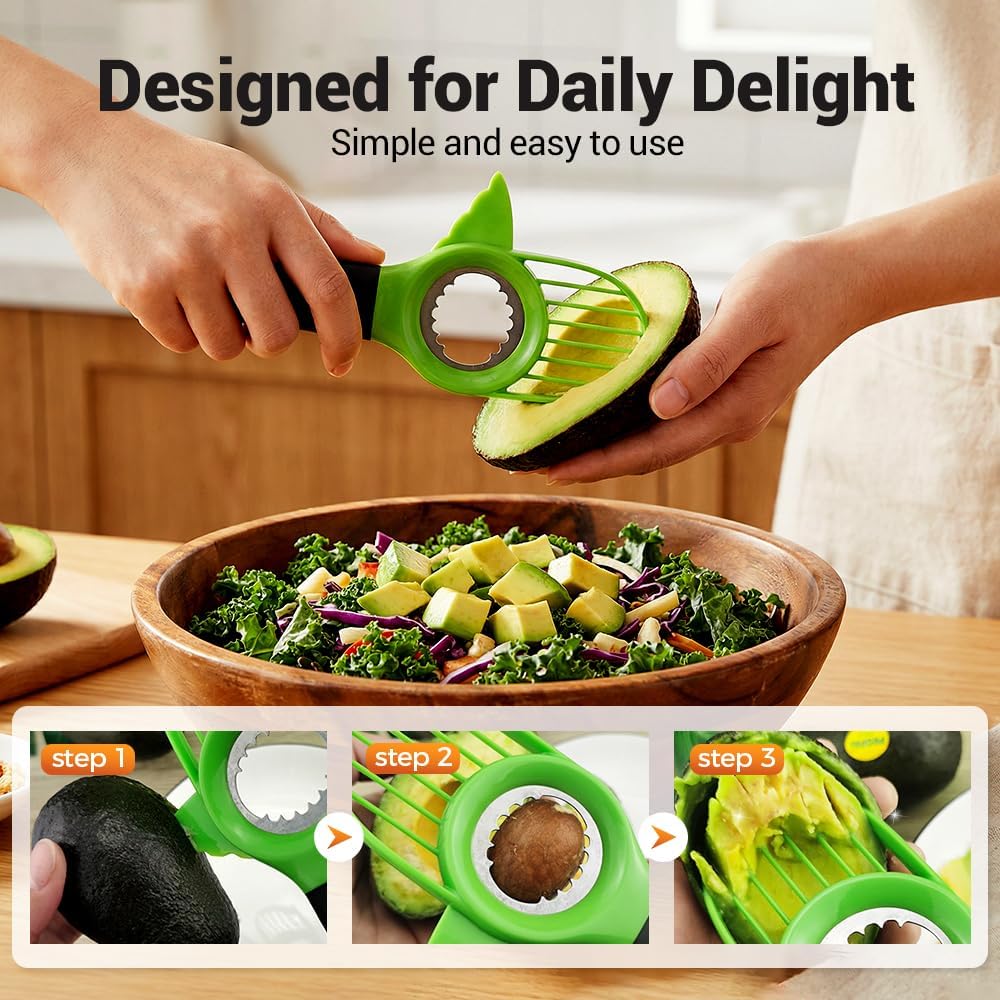 3-in-1 Avocado Slicer, 2026 New Avocado Pitter, Multifunctional Avocado Tool for Kitchen Helper, Ergonomic Avocado Cutter for Salads, Non-Slip Handle Avocado Slicer for Home Cooking (1pcs)