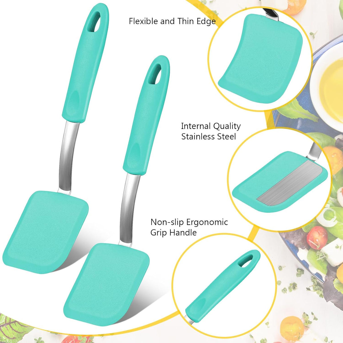 2 Pcs Mini Silicone Cookie Brownie Spatula,Solid Flat,Green